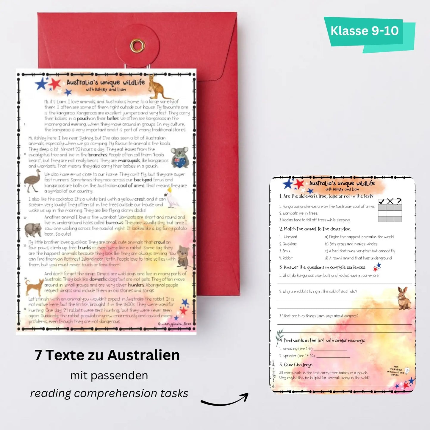 Reading Comprehension Australien Klasse 9 - 10 für Englischlehrkräfte. Tasks mit Lösung