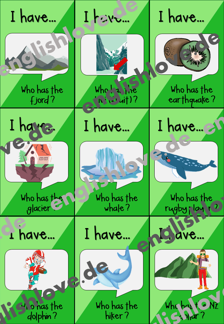Unterrichtsmaterial Spiel Englischunterricht: I have, who has Game