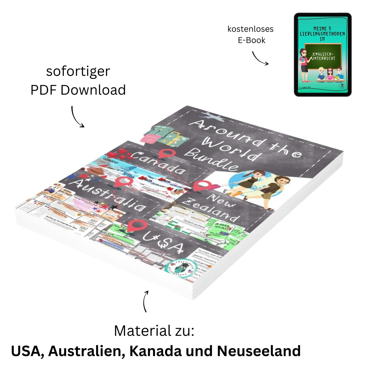 Around the World Materialpaket USA, Australien, Kanada, Neuseeland. Englischunterricht Klasse 8-10