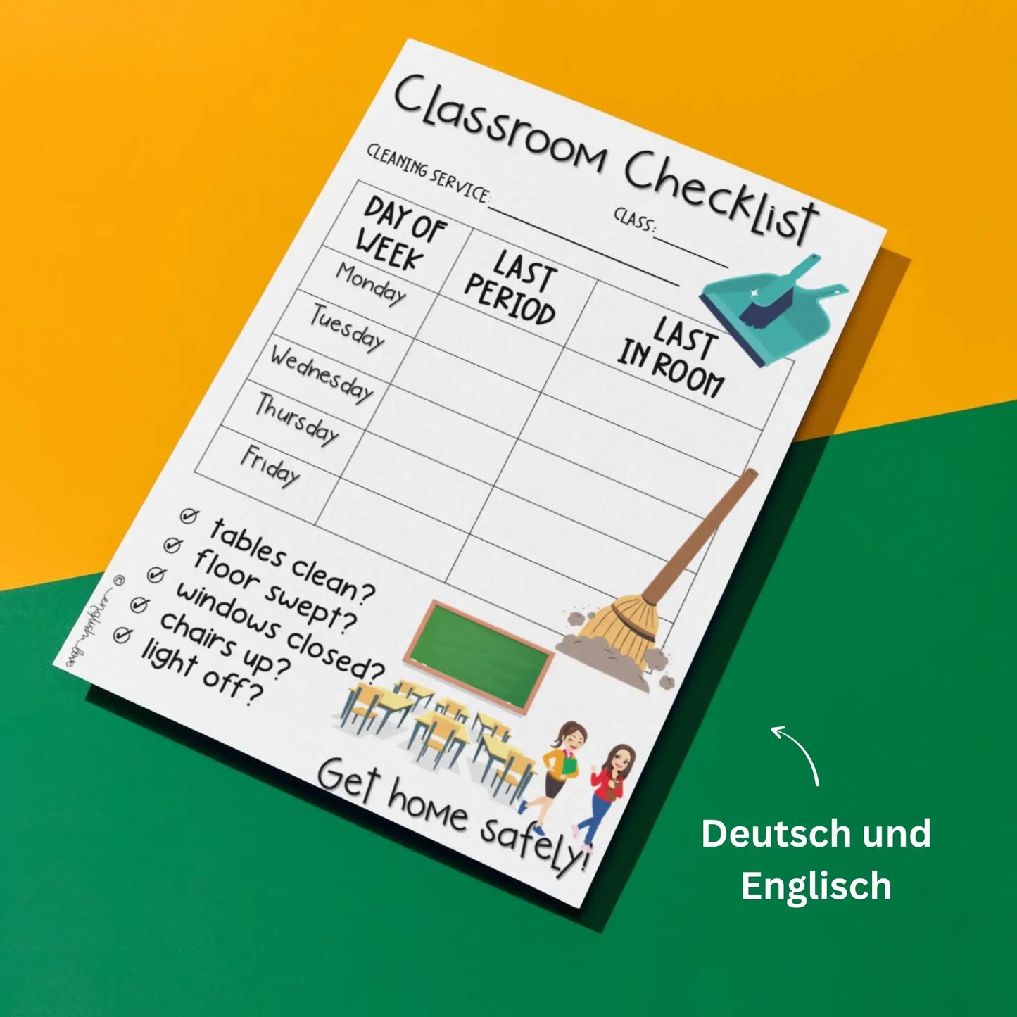 Classroom Checklist Plakat Klassenzimmer Deutsch Englisch