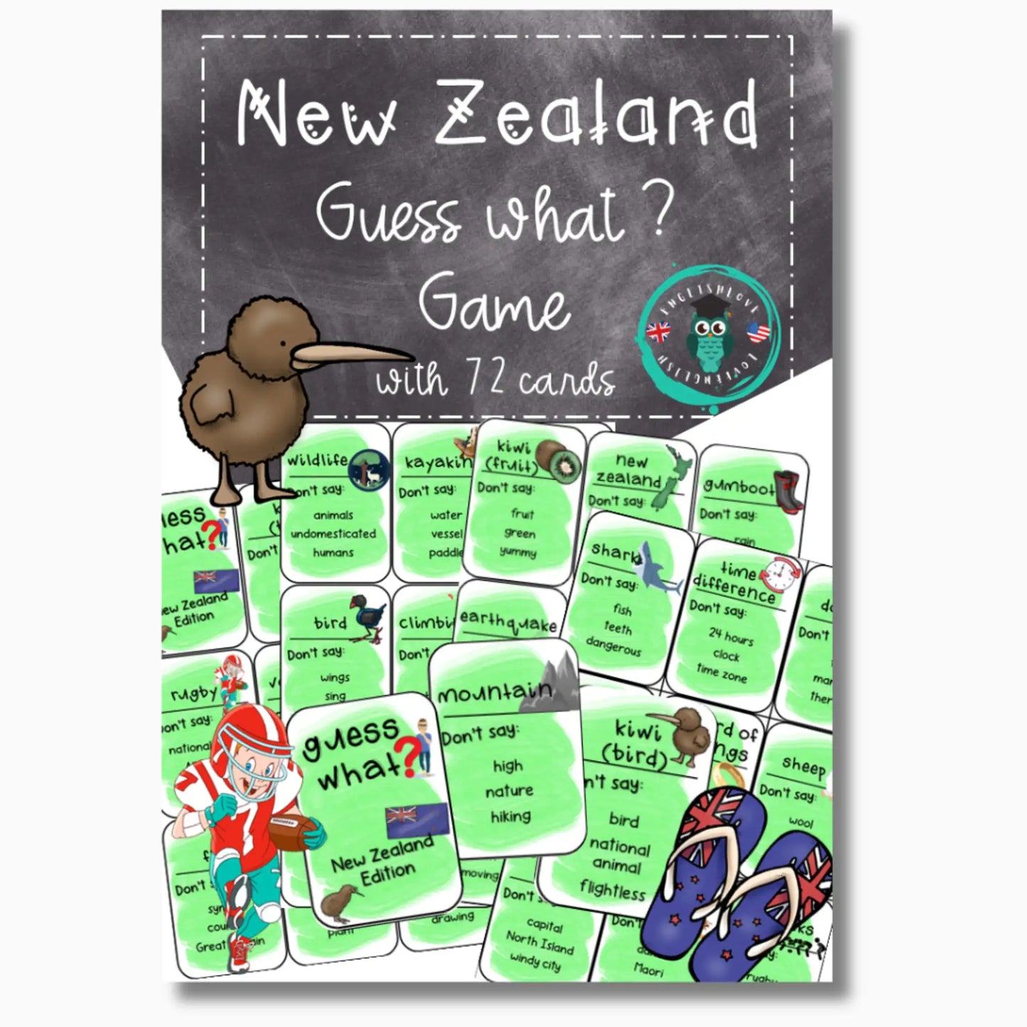 Neuseeland Guess What Spielkarten für Englischlehrer Klasse 9, 10, 11