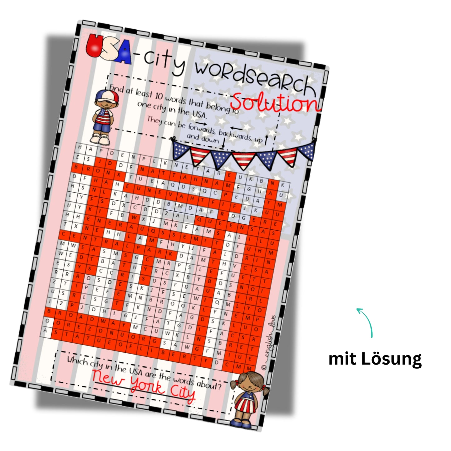 New York Suchsel kostenlos Download PDF Englischunterricht mit Lösung