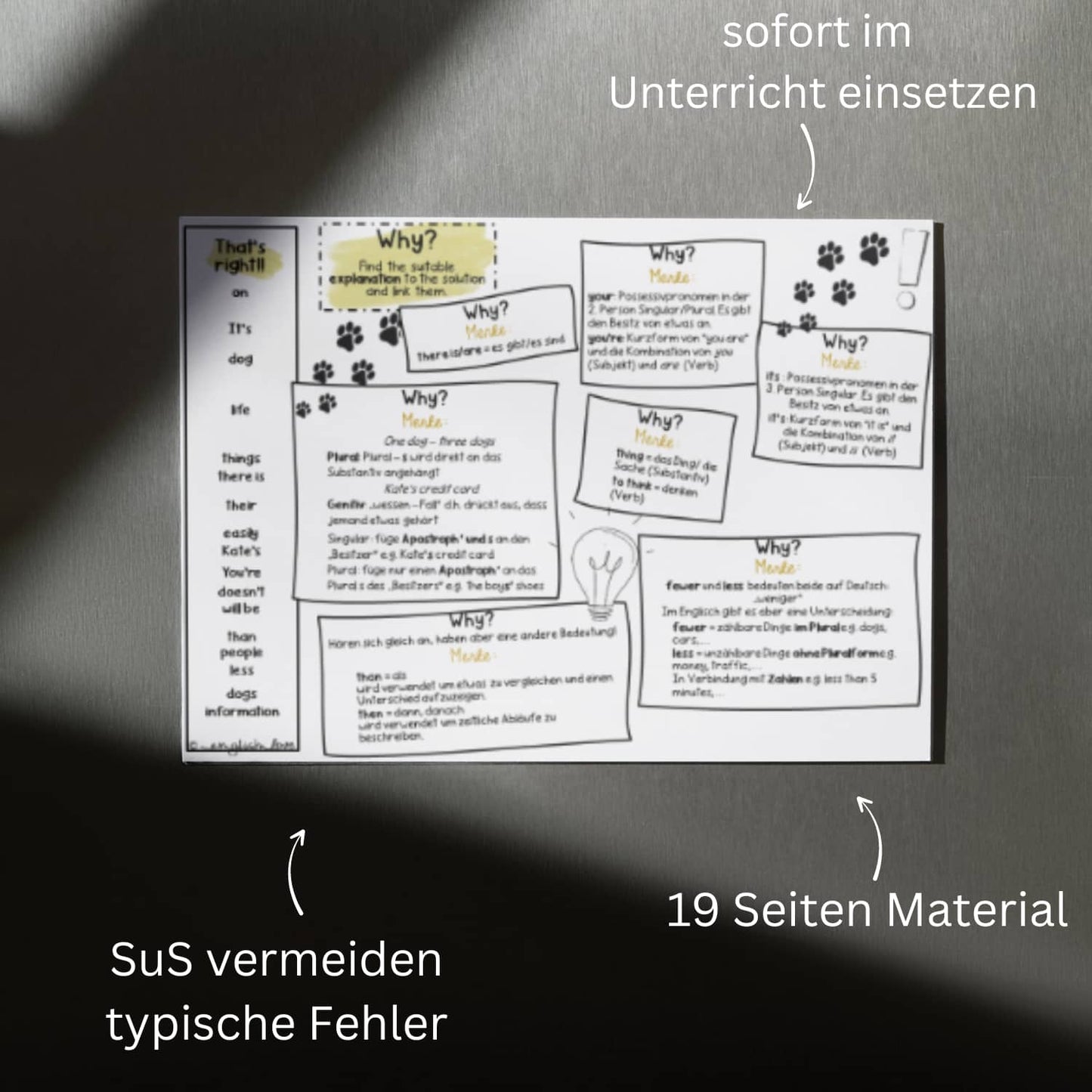 Arbeitsblatt Vermeidung typischer Fehler Englisch Unterrichtsmaterial