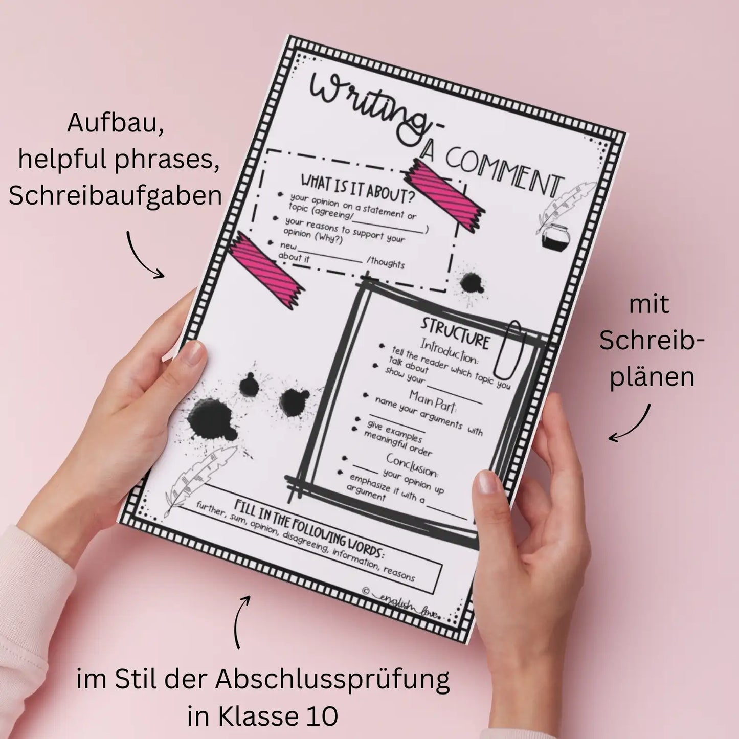Textsorten Aufbau, Helpful phrases, Schreibaufgaben, Prüfungsvorbereitung für Englischlehrkräfte