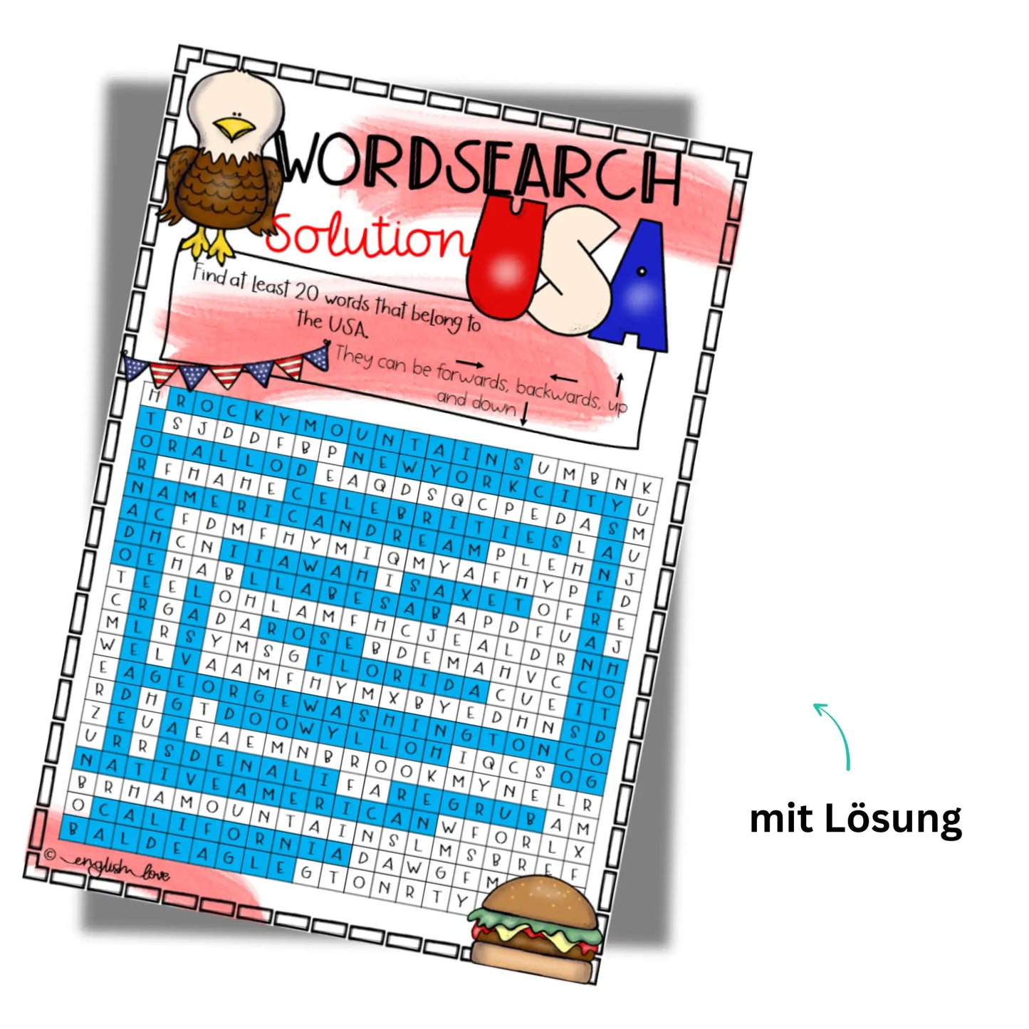 USA Arbeitsblatt Suchsel Lösung Download PDF