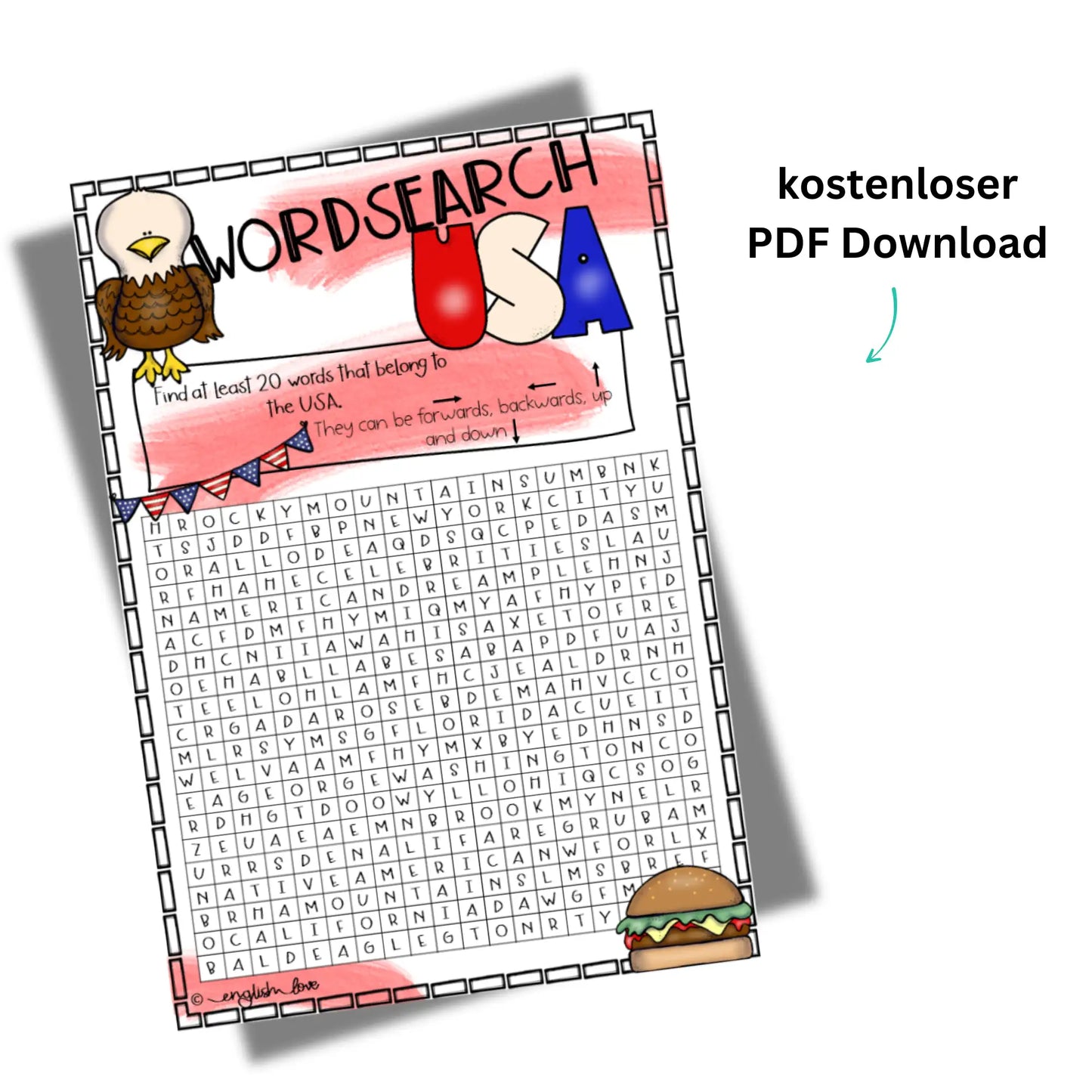 USA Arbeitsblatt Suchsel kostenslos Download PDF
