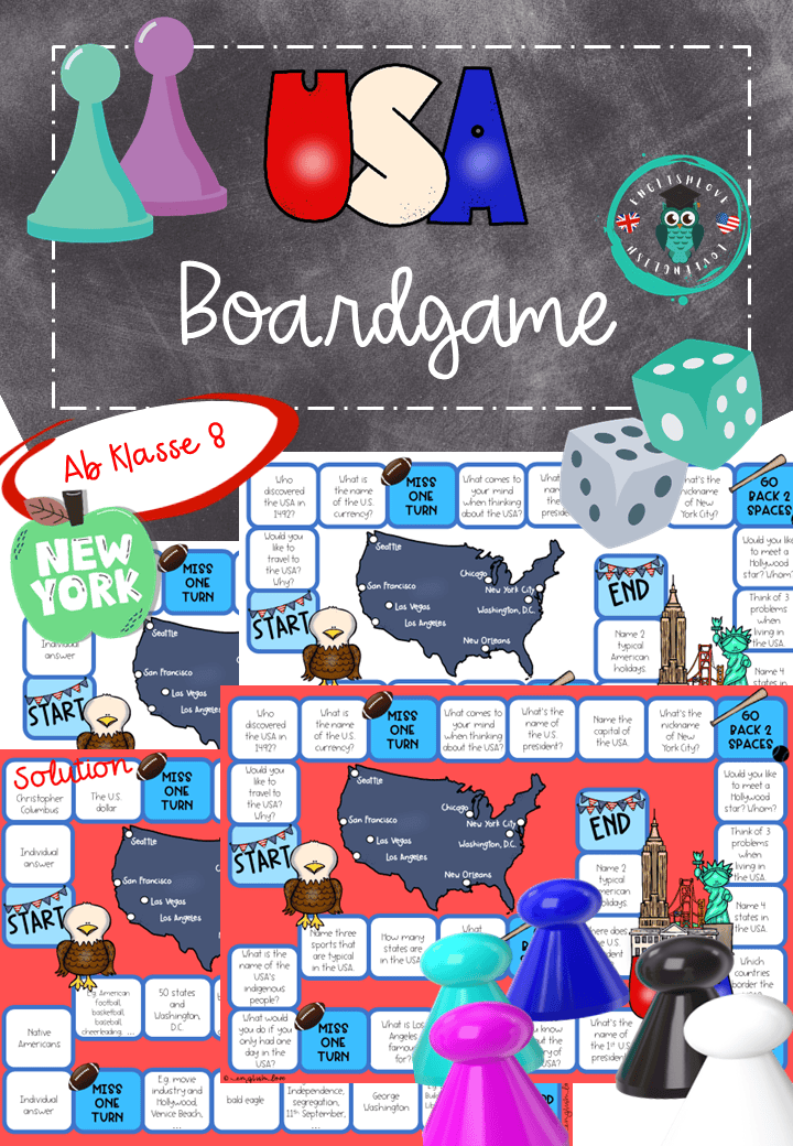 USA Brettspiel Klasse 8 Englisch Unterrichtsmaterial