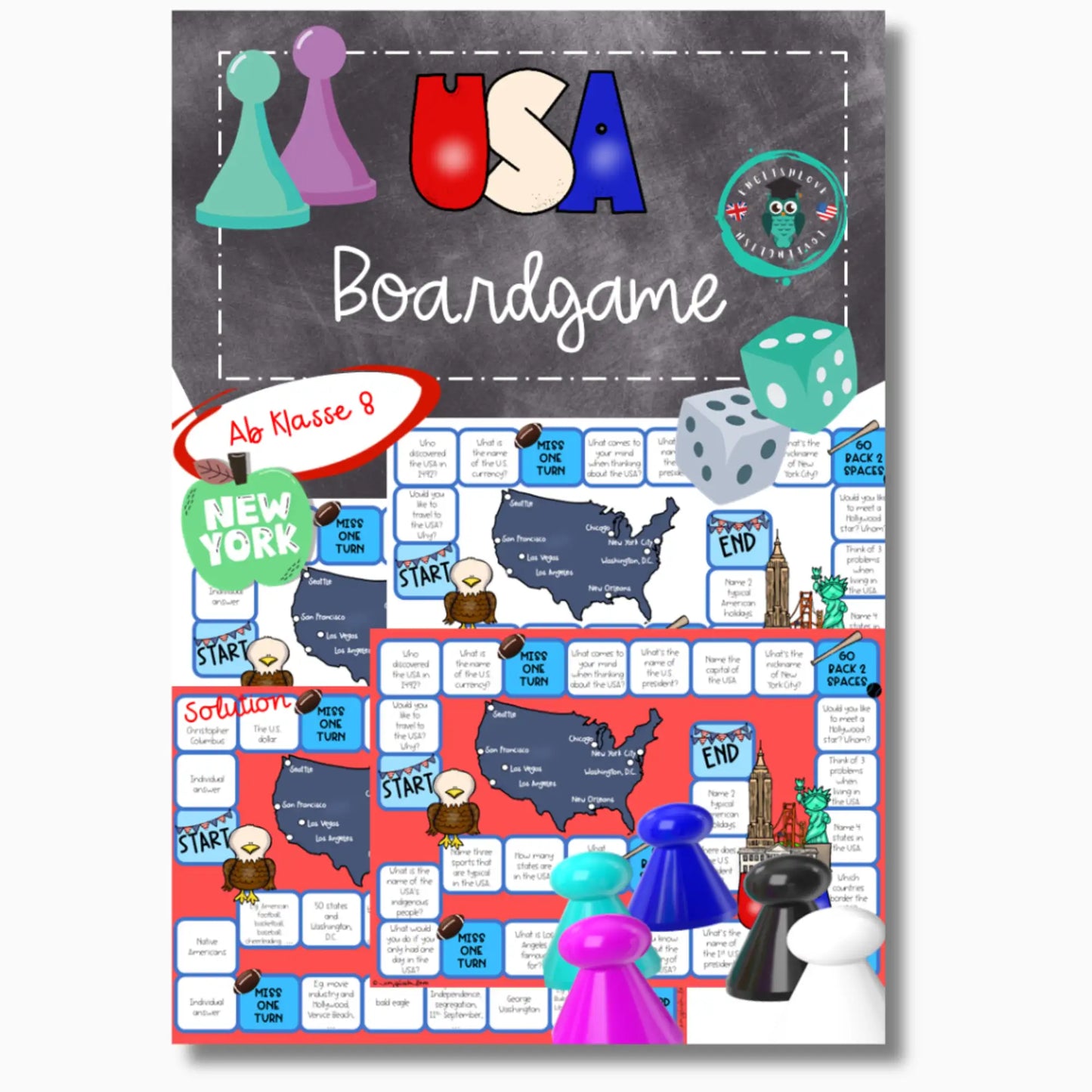 USA Brettspiel Klasse 8 Englisch Unterrichtsmaterial