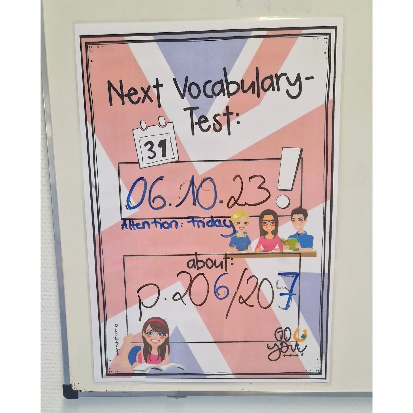 Vokabeltest Erinnerung Vorlage Klassenzimmer Poster