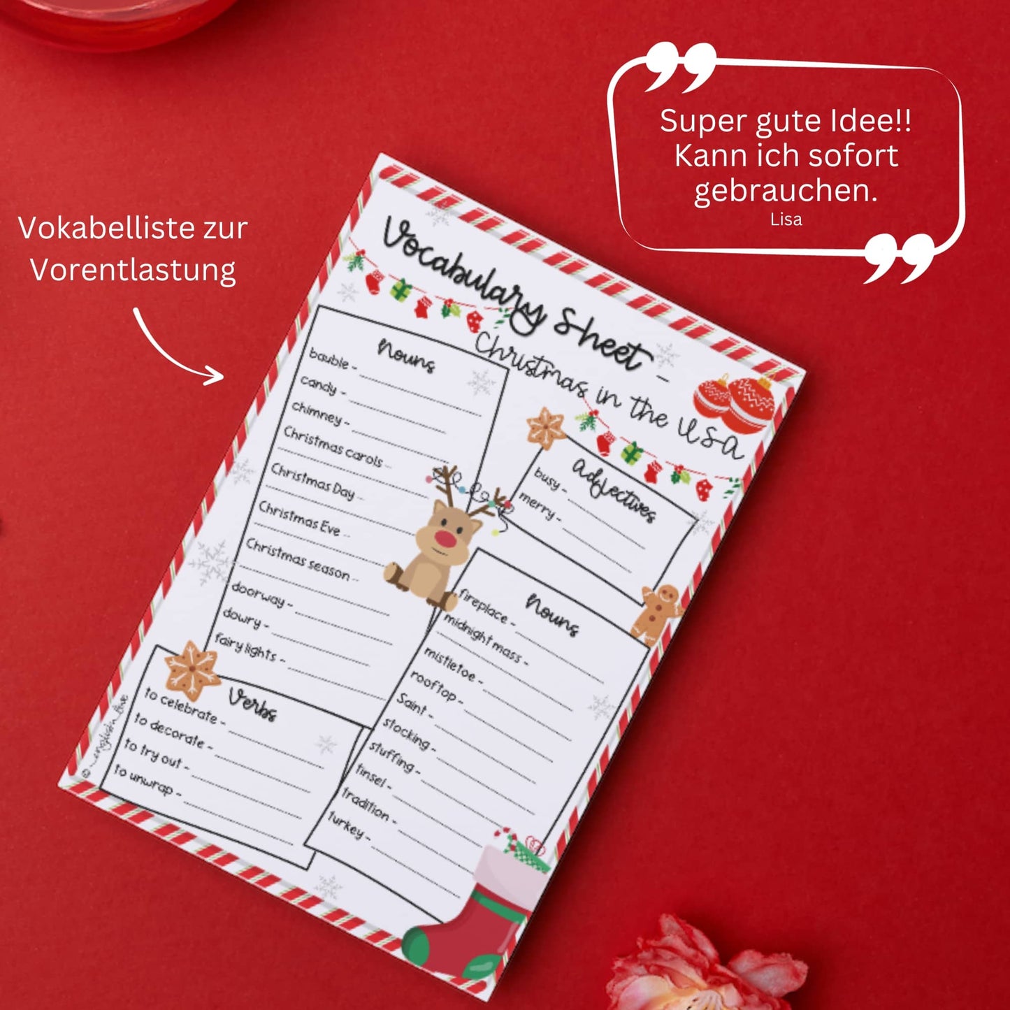 Unterrichtsmaterial Englisch Weihnachten Vokabelliste