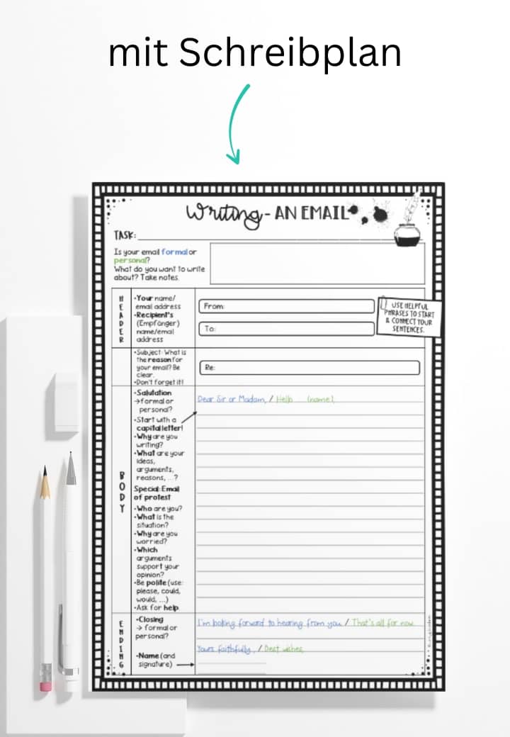 Writing letter email Schreibplan Englischunterricht