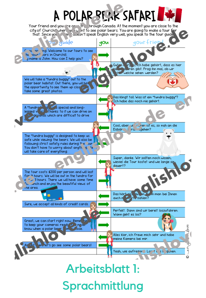 Kanada Sprachmittlung Arbeitsblatt