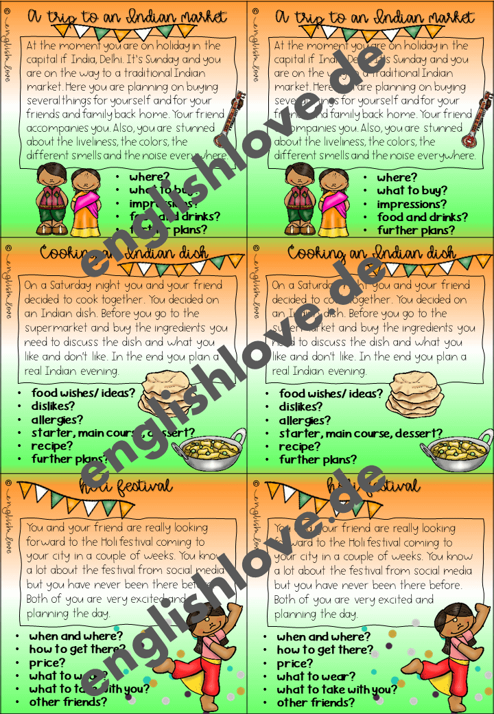 Speaking activity Indien: Dialogkarten 4-6