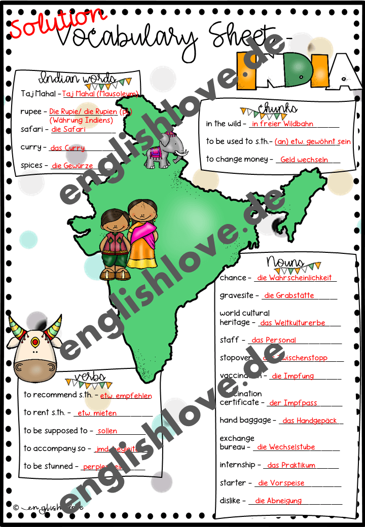 Speaking activity Indien Vokabelliste Lösung