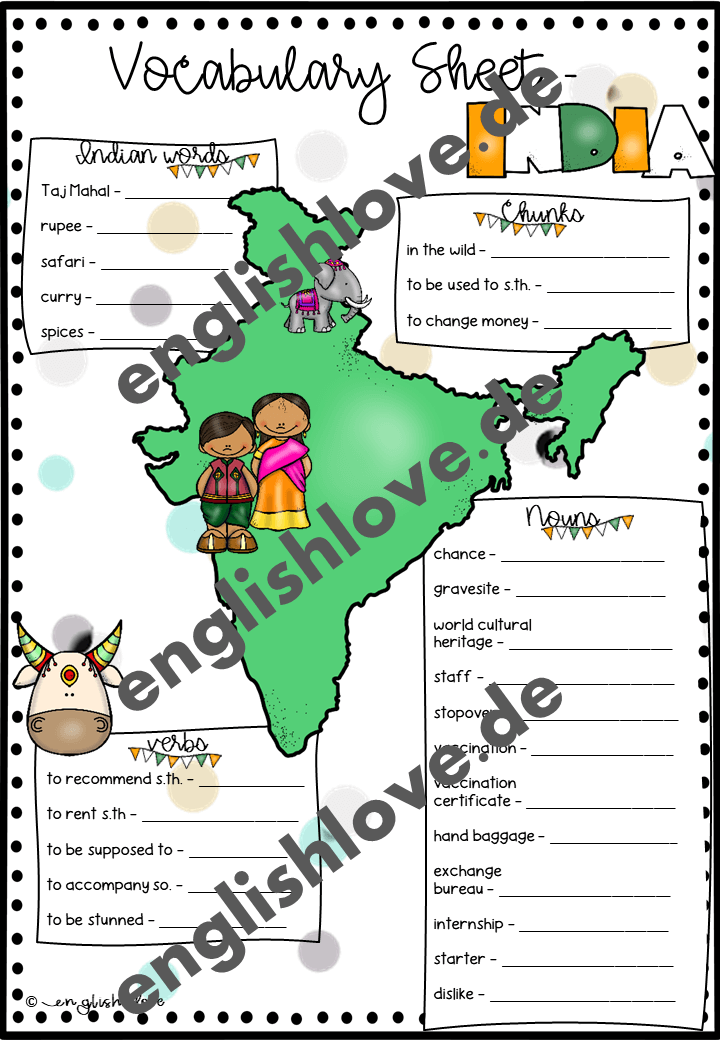 Speaking activity Indien Vokabelliste