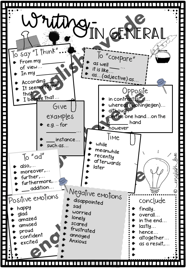 Writing in general Arbeitsblatt Differenzierung mit Lücken