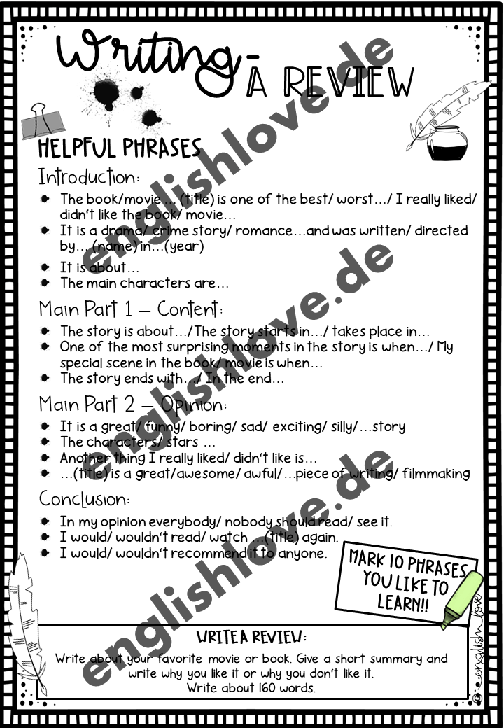 How to write a review: Hilfe und helpful phrases