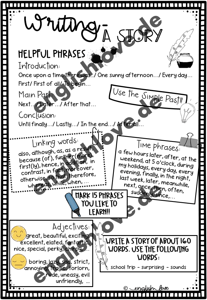 Writing a story: Hilfe und helpful phrases