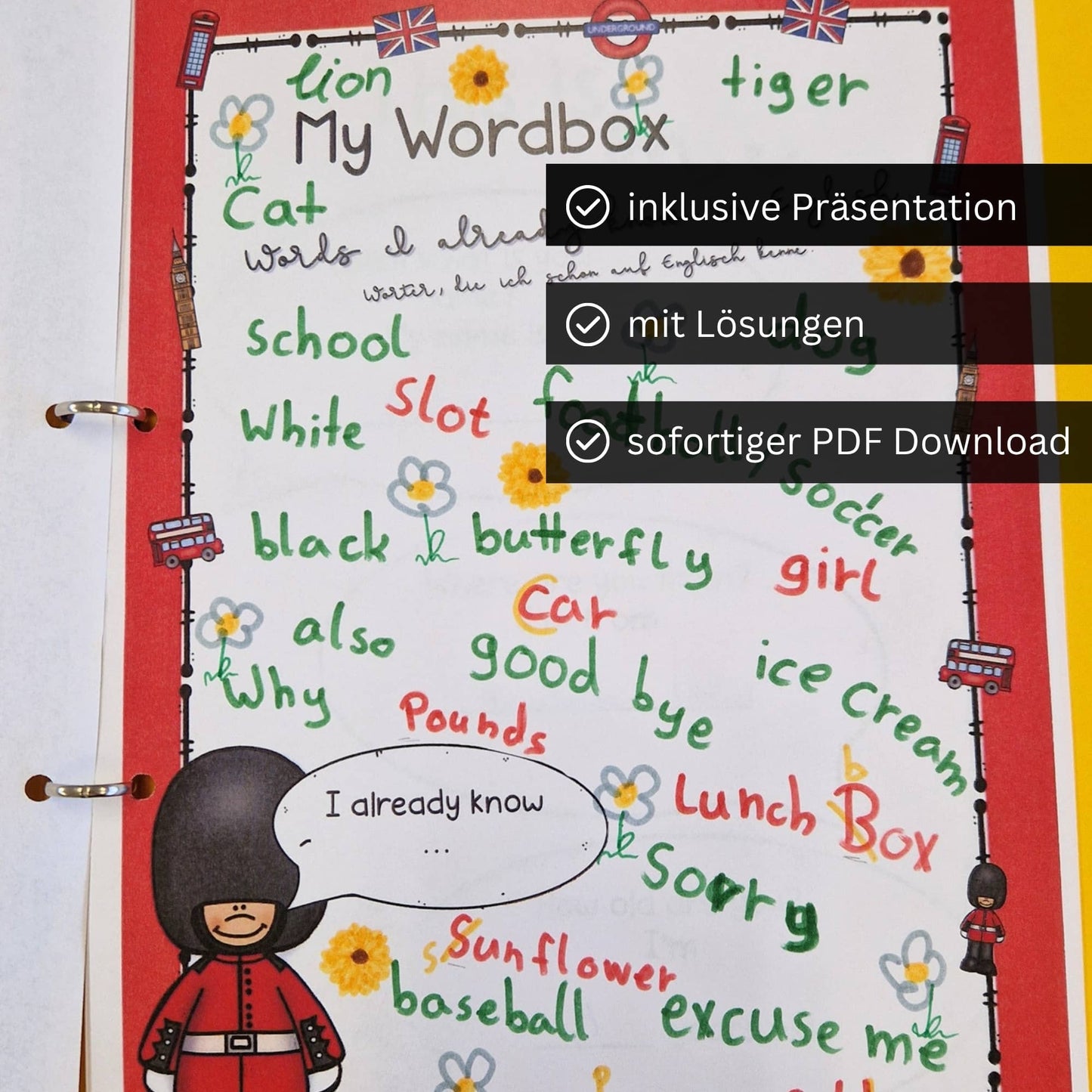 Materialpaket Anfangsunterricht Englisch Klasse 5 Präsentation, Arbeitsblätter, Lösungen für Lehrkräfte