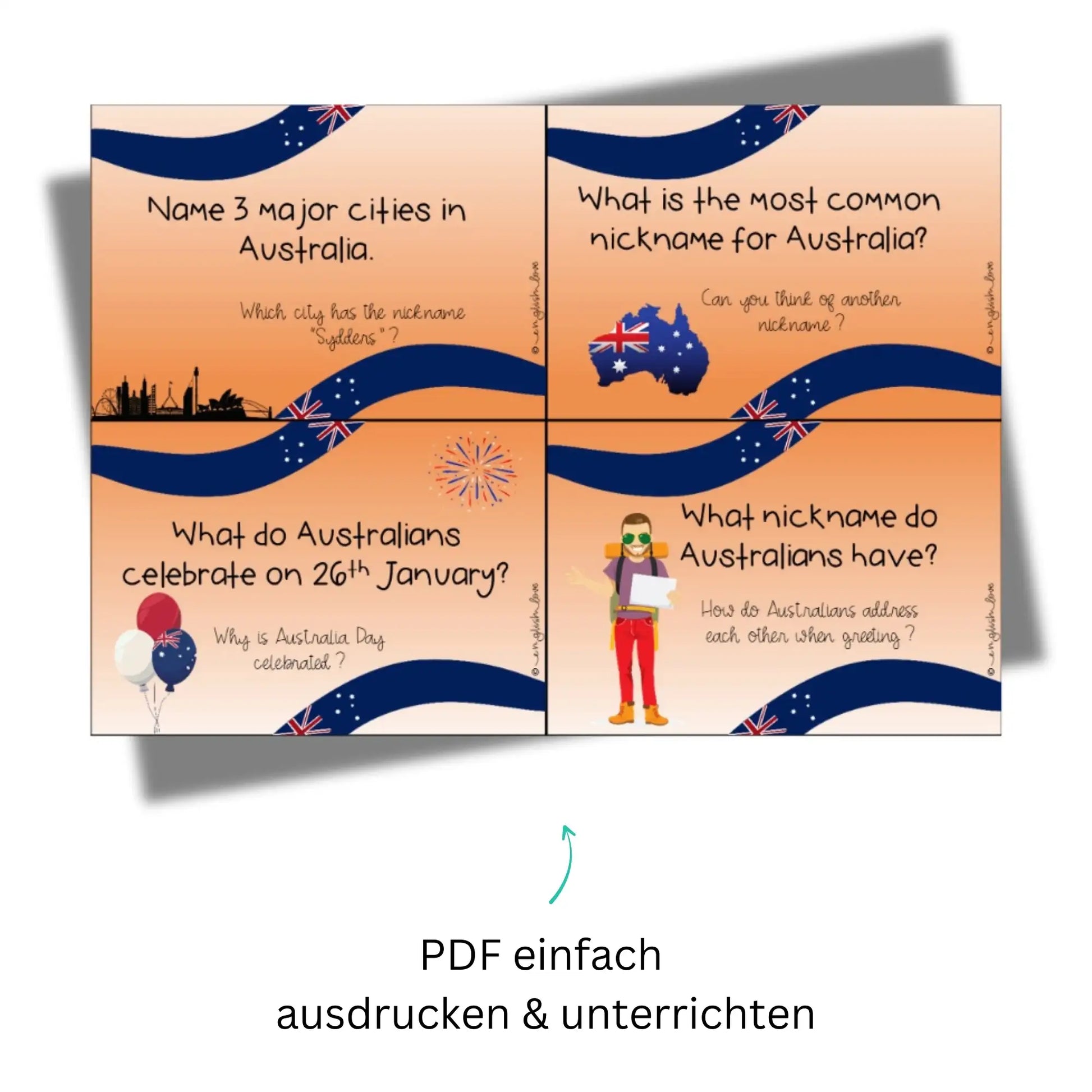 Australien Englischunterricht Klasse 9. Stop & Swap Cards PDF Download