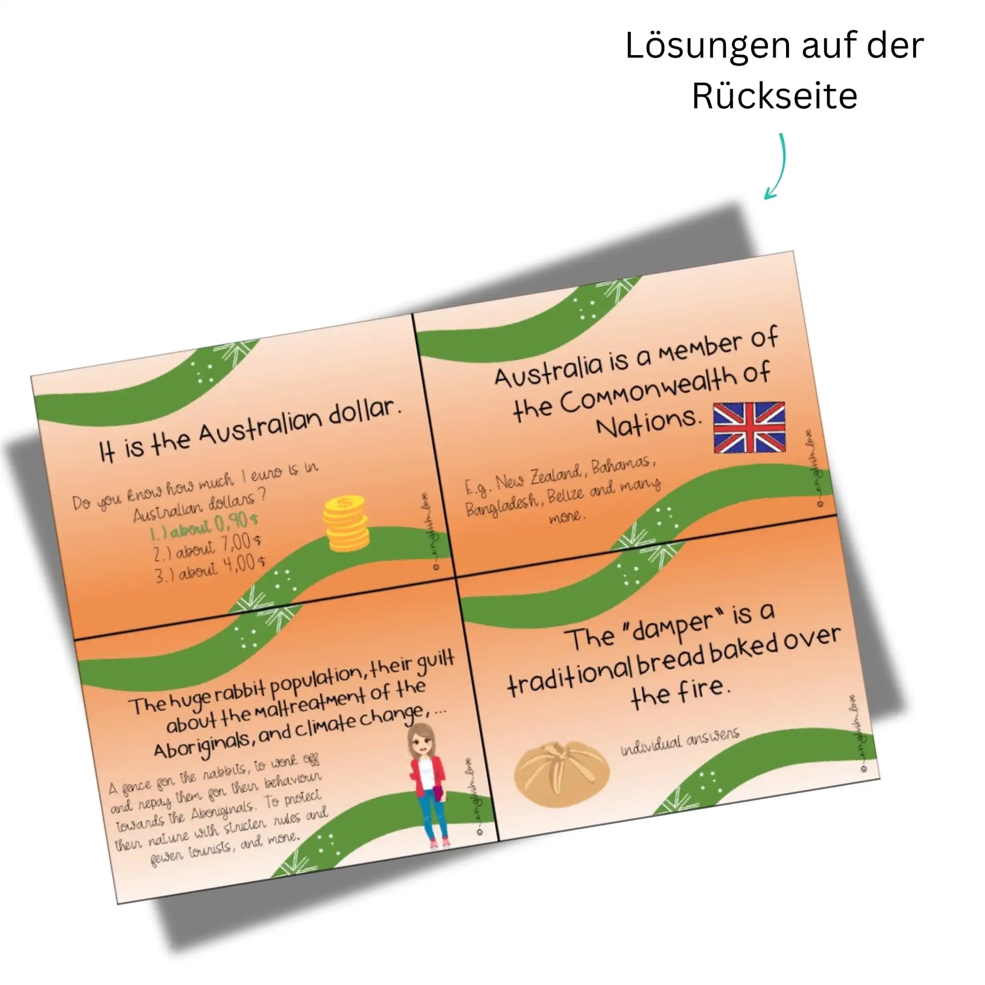 Australien Englischunterricht Klasse 9. Stop & Swap Cards mit Lösungen