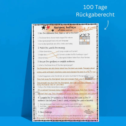 Australien Reading Comprehension mit Lösung. 100 Tage Widerrufsrecht