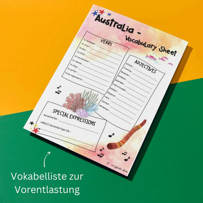 Australien Reading Comprehension Vokabelliste Klasse 9