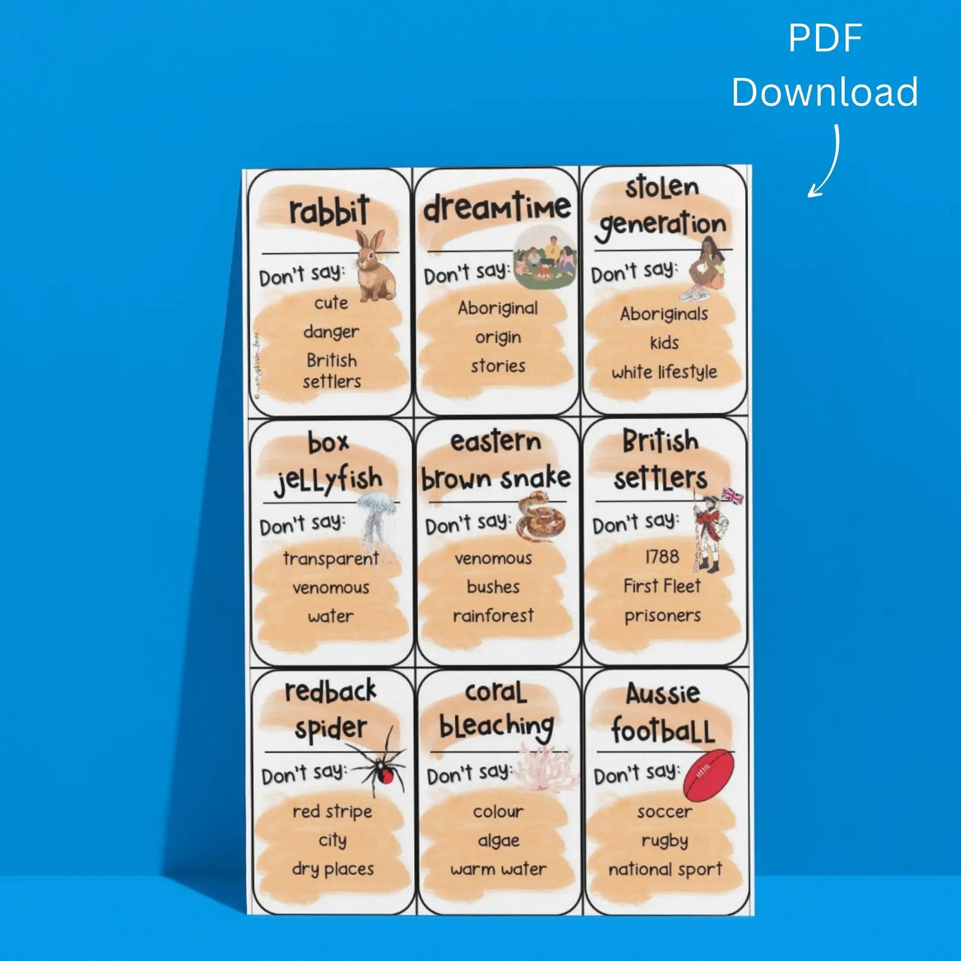 Australien Tabu Karten als PDF Download für den Englischunterricht