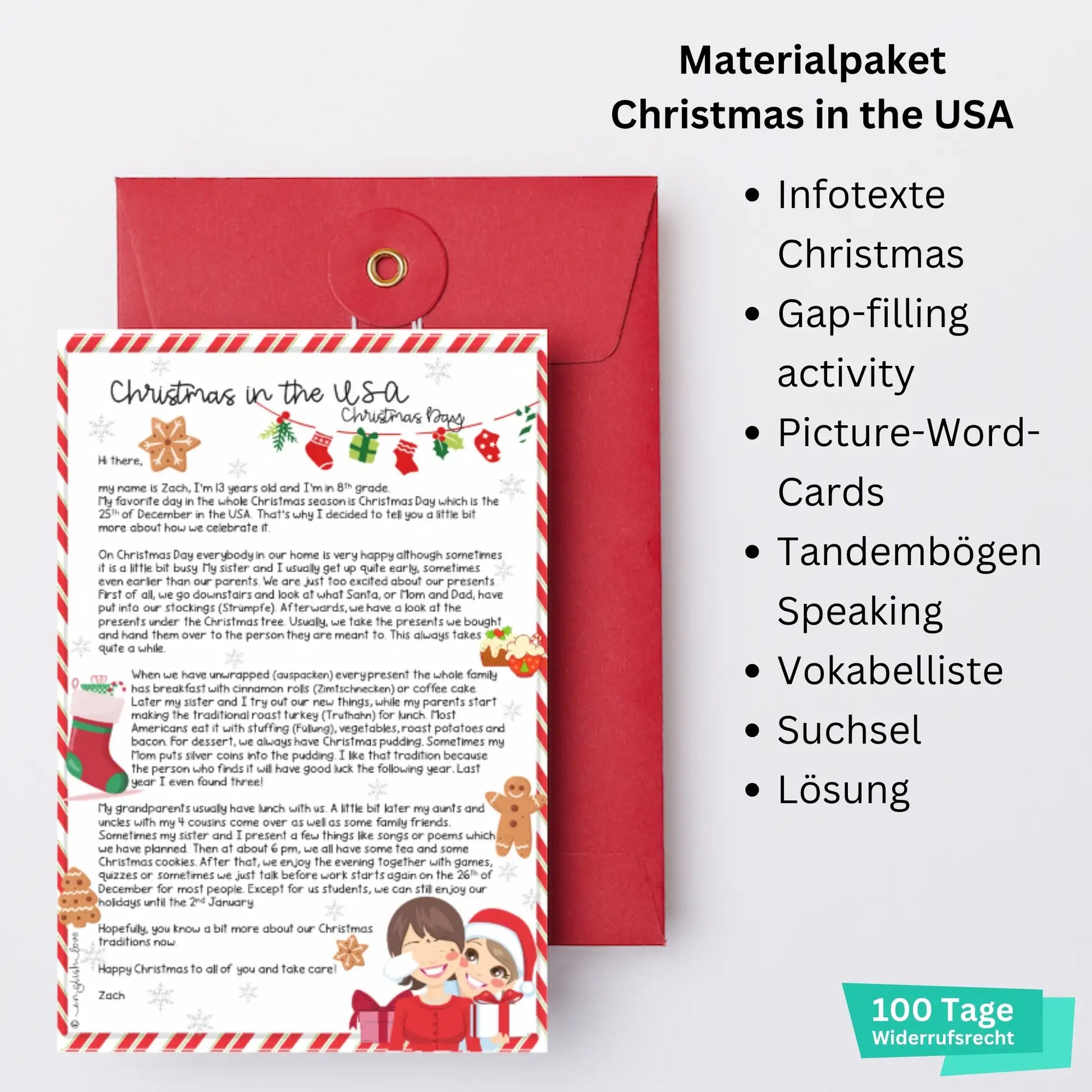 Materialpaket Weihnachten: Christmas in the USA für den Englischunterricht Klasse 8. Übersicht Arbeitsblätter für Lehrkräfte