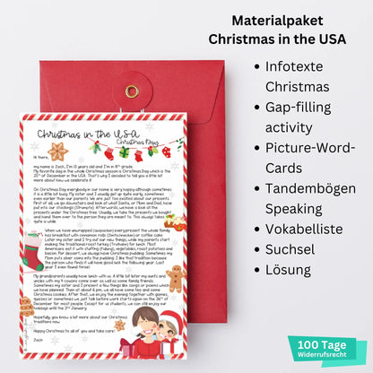 Materialpaket Weihnachten: Christmas in the USA für den Englischunterricht Klasse 8. Übersicht Arbeitsblätter für Lehrkräfte
