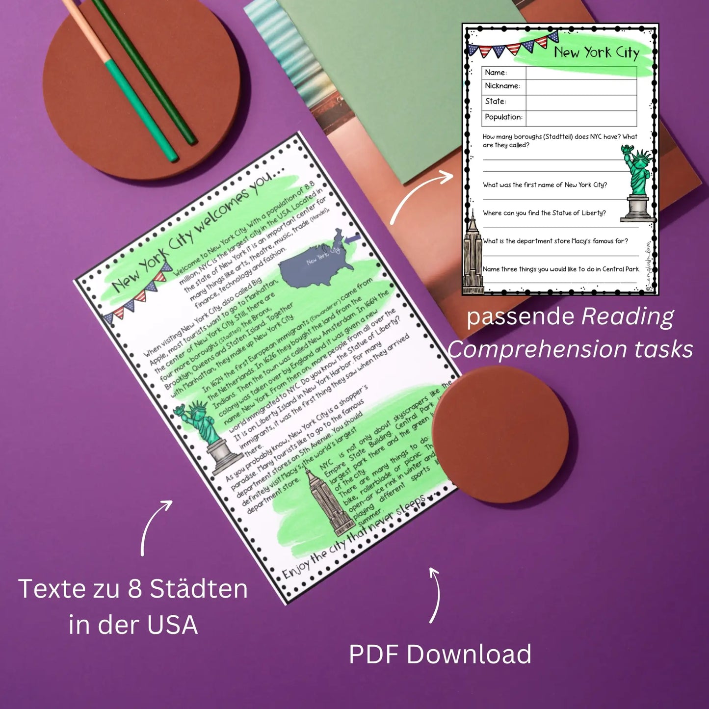 USA Unterrichtsmaterial Englisch Reading Comprehension Aufgaben