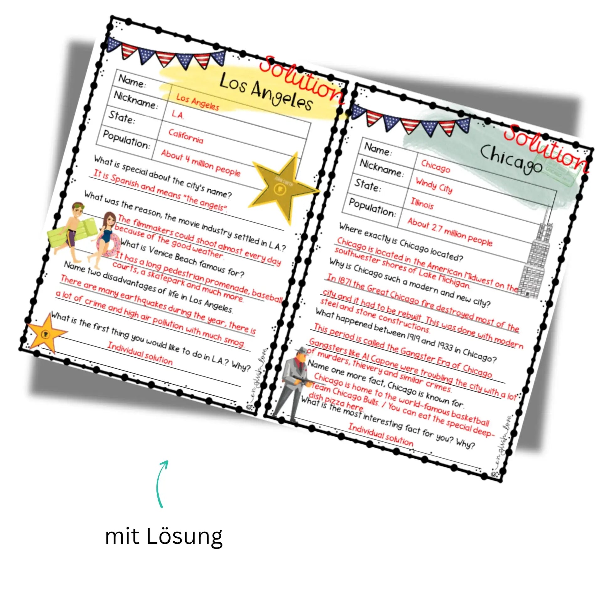 USA Unterrichtsmaterial Englisch Reading Comprehension Klasse 8 Lösung