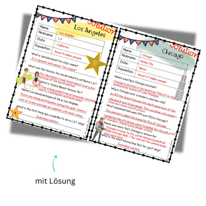 USA Unterrichtsmaterial Englisch Reading Comprehension Klasse 8 Lösung