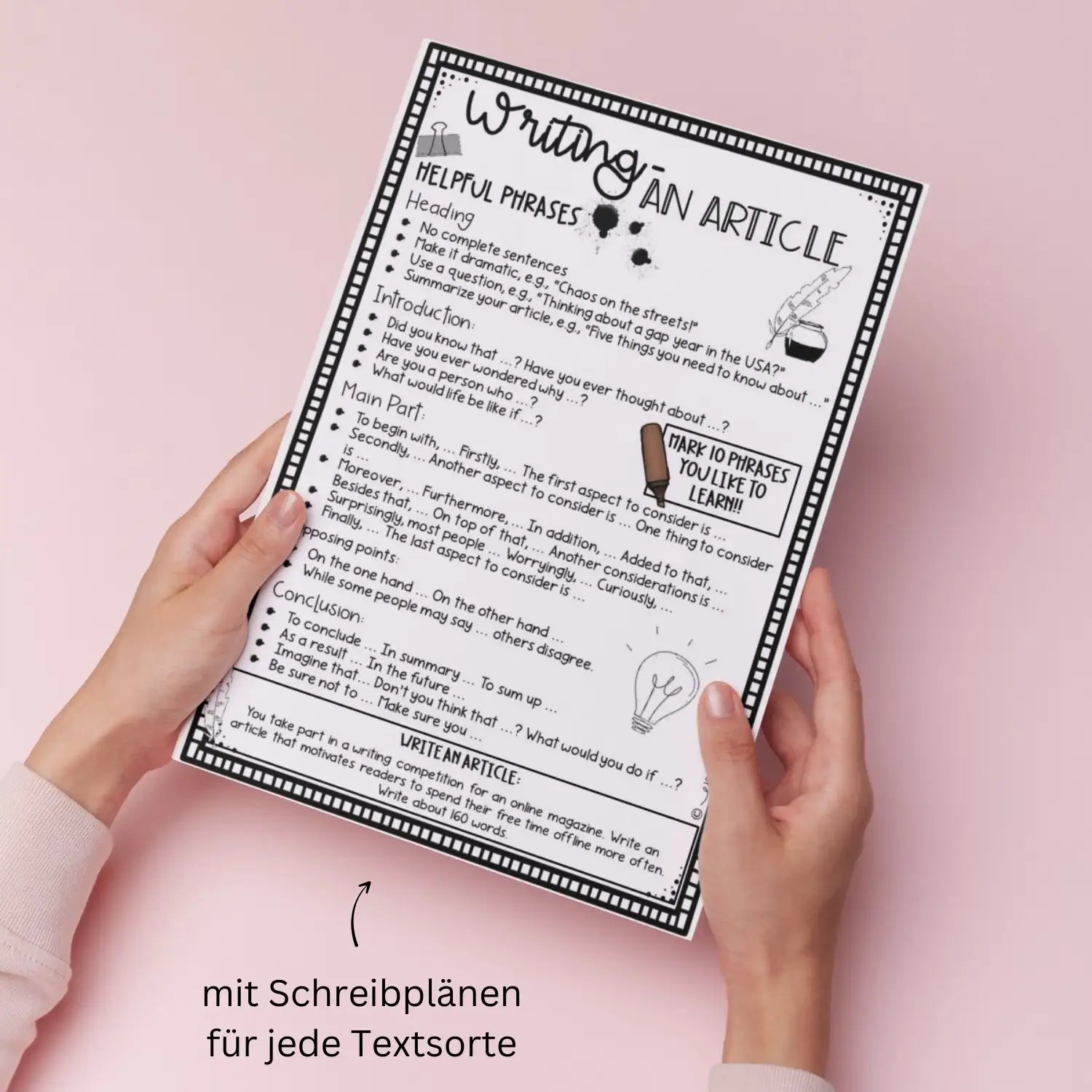Helpful phrases + Schreibpläne für jede Textsorte