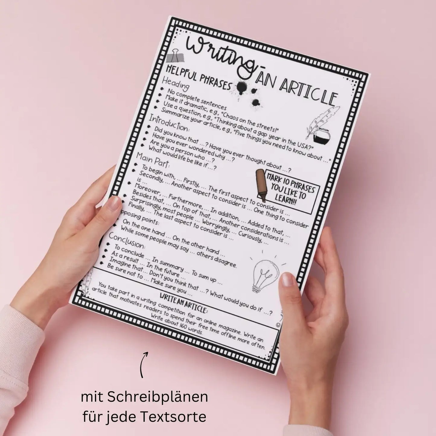 Helpful phrases + Schreibpläne für jede Textsorte