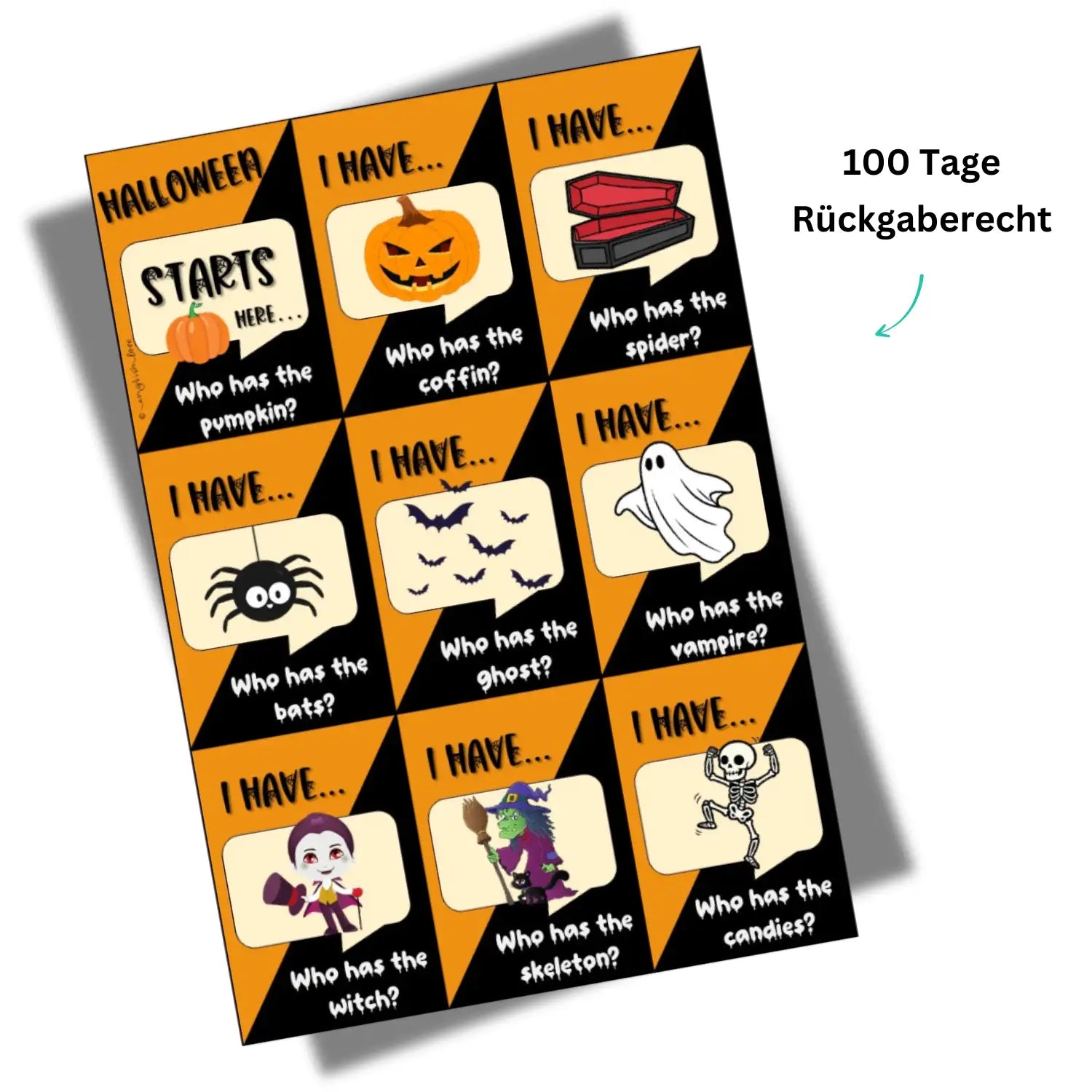Halloween Spiel Klasse 7-11 für Englischlehrkräfte. I have - who has Englischunterricht 100 Tage Rückgaberecht
