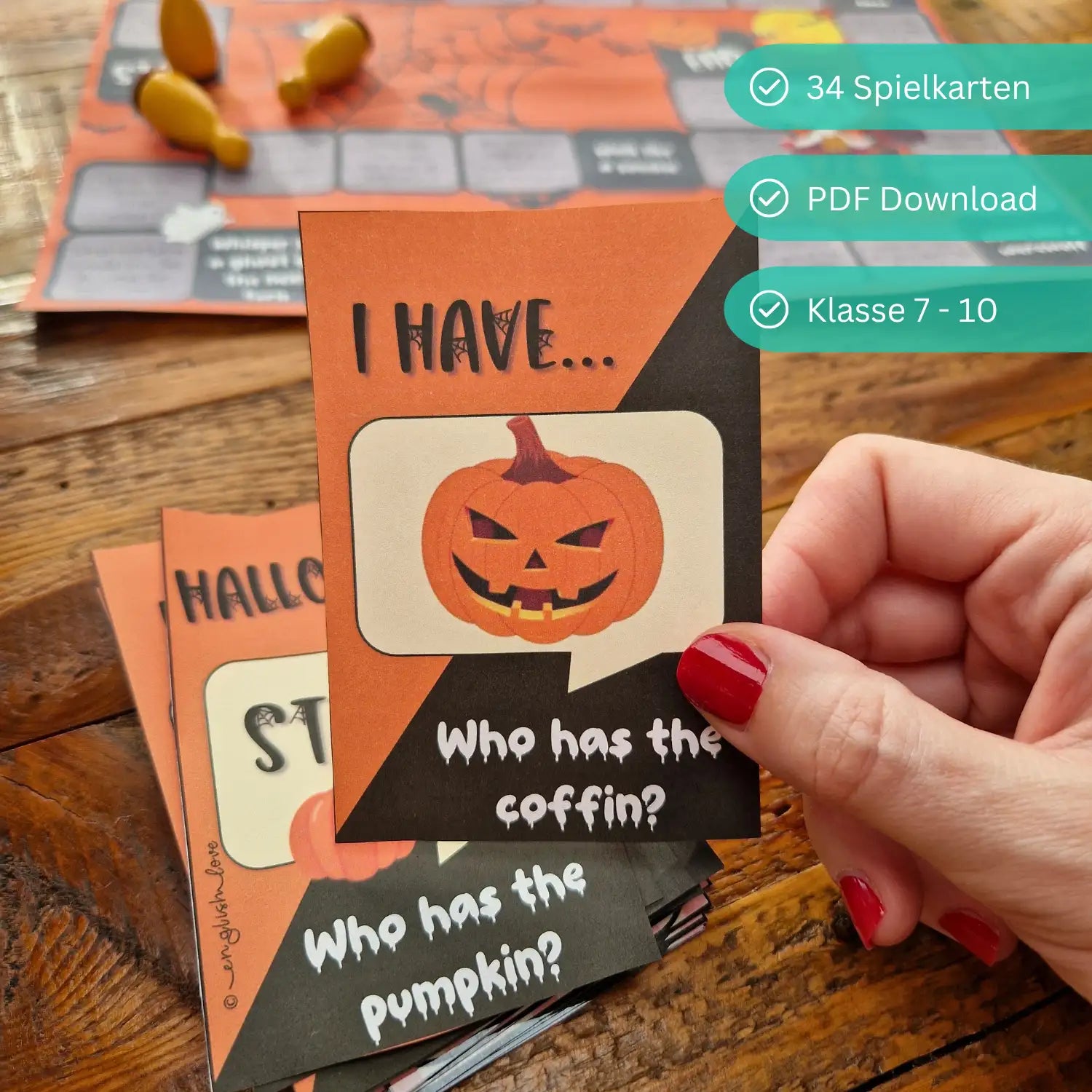 Halloween Spiel Klasse 7-11 für Englischlehrkräfte. I have - who has  Spielkarten für den Englischunterricht