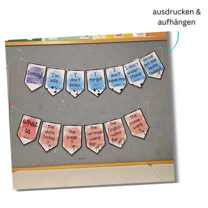 Helpful phrases zum Aufhängen im Klassenzimmer für Englischlehrkräfte mit Arbeitsblatt