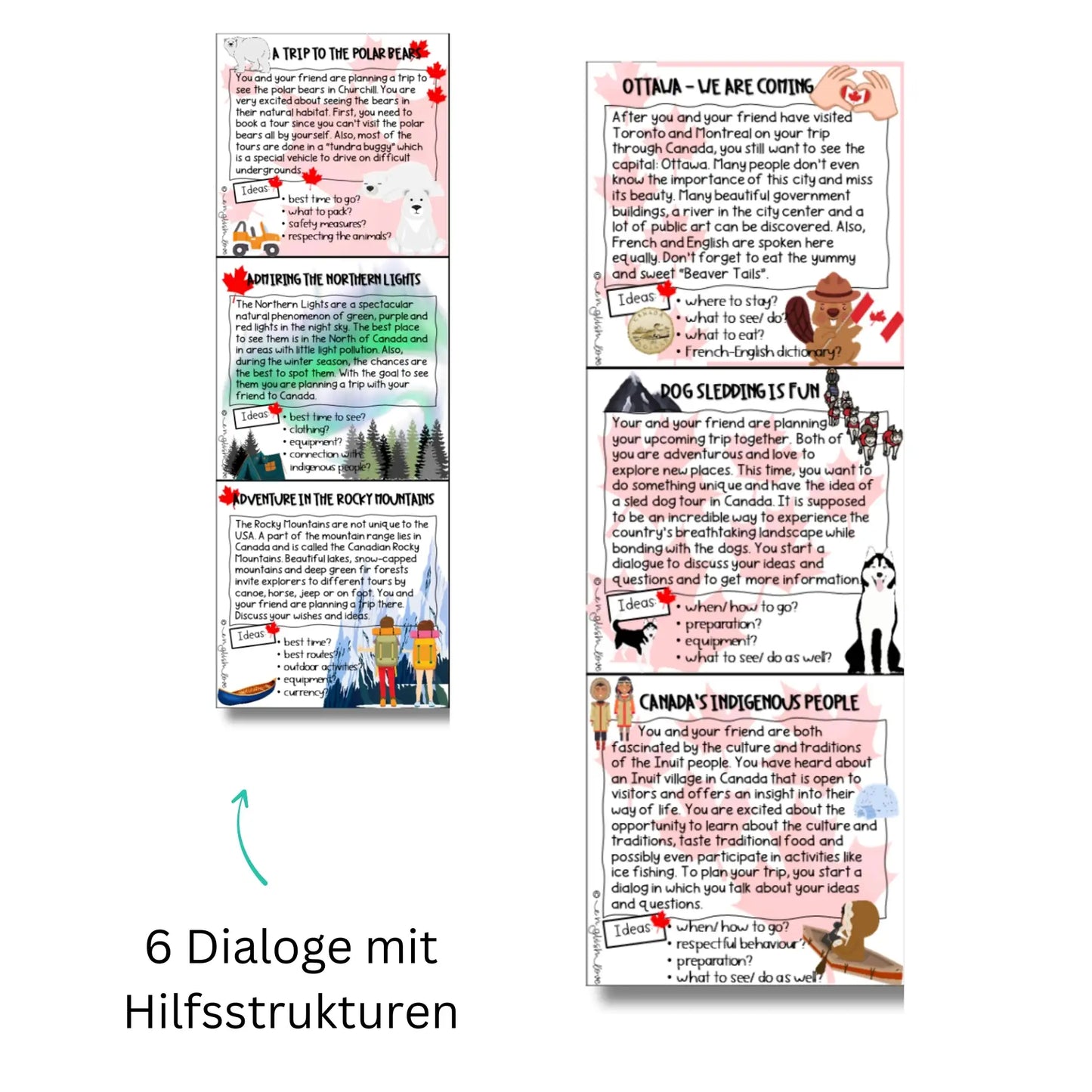 Unterricht Englisch Canada Speaking 6 Dialoge für Englischlehrkräfte. Klasse 9-10. Prüfung Englisch