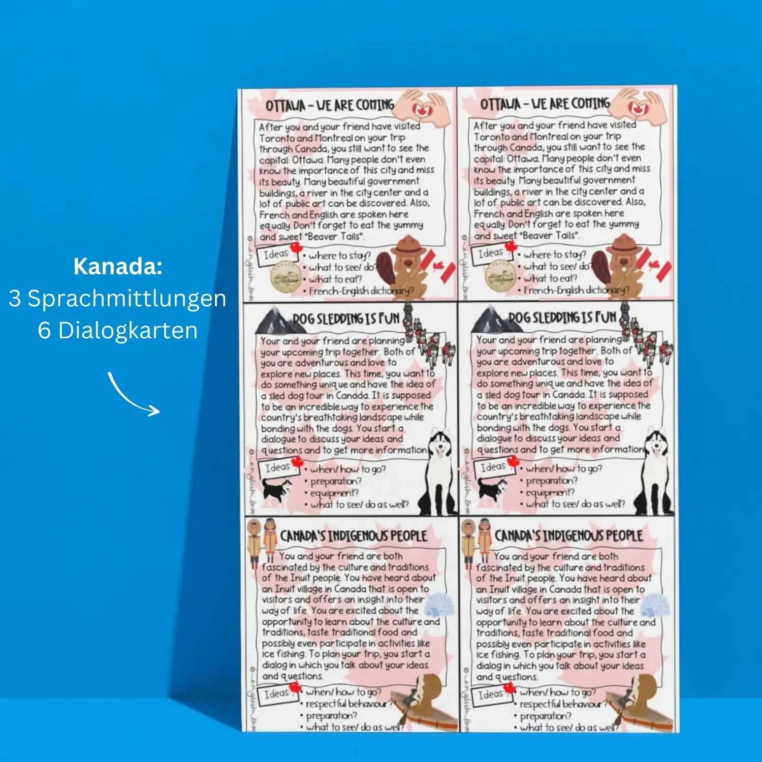 Kanada: 3 Sprachmittlungen + 6 Dialogkarten Englischnterricht