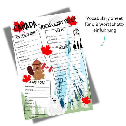 Unterricht Englisch Canada Speaking Vokabel Arbeitsblatt Kanada für Englischlehrkräfte