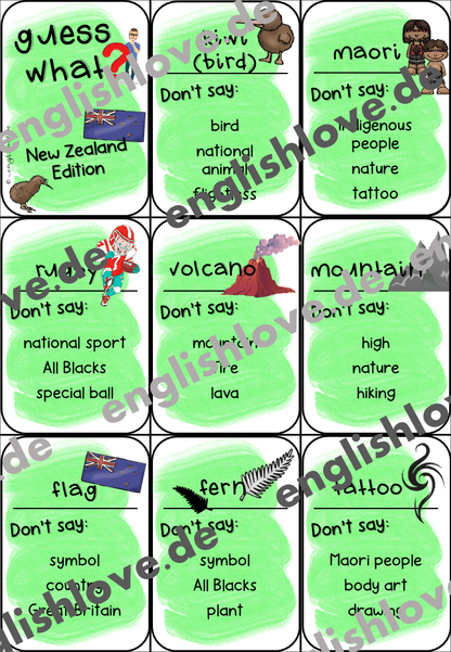 Neuseeland Unterrichtsmaterial Spielkarten