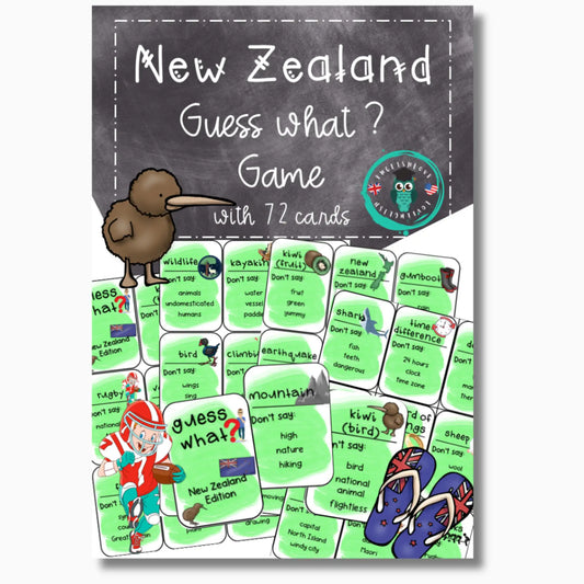 Neuseeland Guess What Spielkarten für Englischlehrer Klasse 9, 10, 11