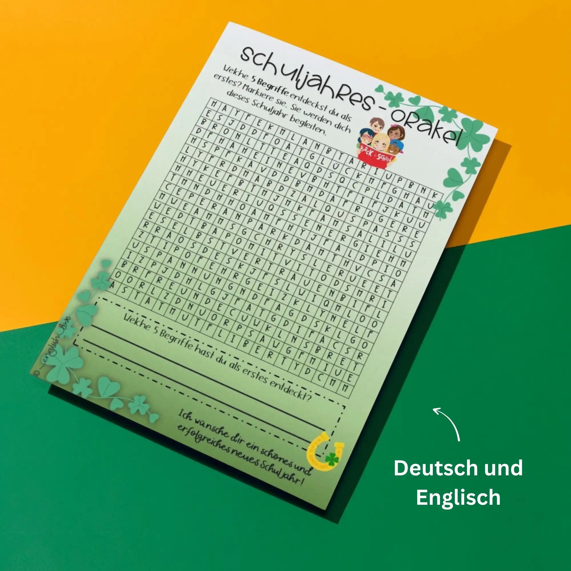 Schuljahresbeginn Orakel Vorlage Deutsch und Englisch