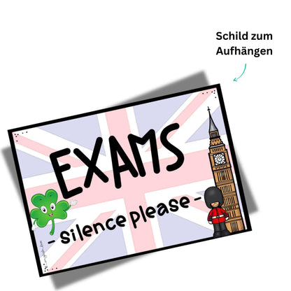 Schild Prüfung Englisch: Silence Exams. PDF Vorlage
