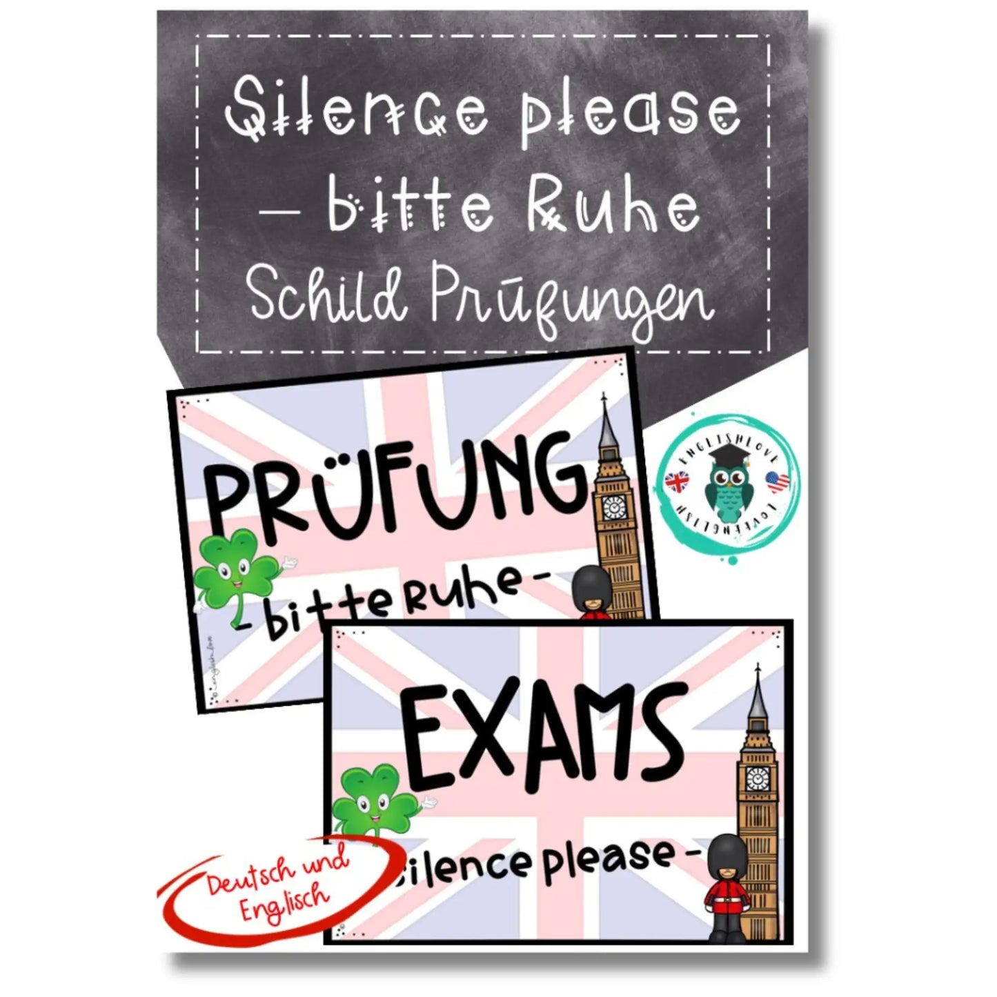 Schild für Prüfungen: Bitte Ruhe Prüfung! (Englisch & Deutsch