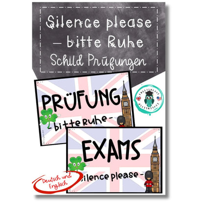 Schild Prüfung Bitte Ruhe. PDF Vorlage zum Aufhängen.