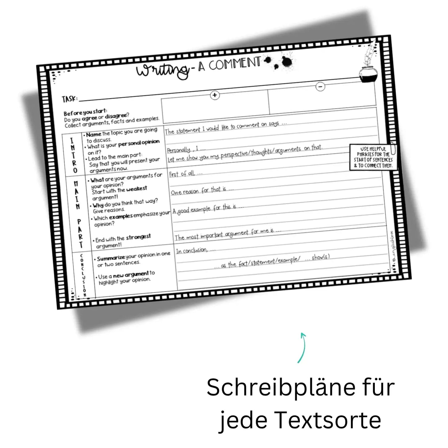 Writing Comment Schreibplan für Englischlehrer