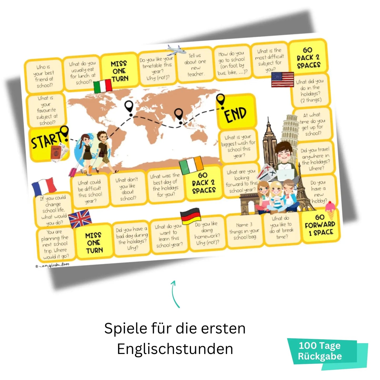 Board Game Spiel für die ersten Englischstunden für Englischlehrkräfte