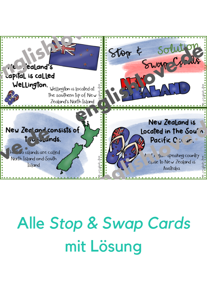 New Zealand Unterrichtsmaterial Stop & Swap cards mit Lösung